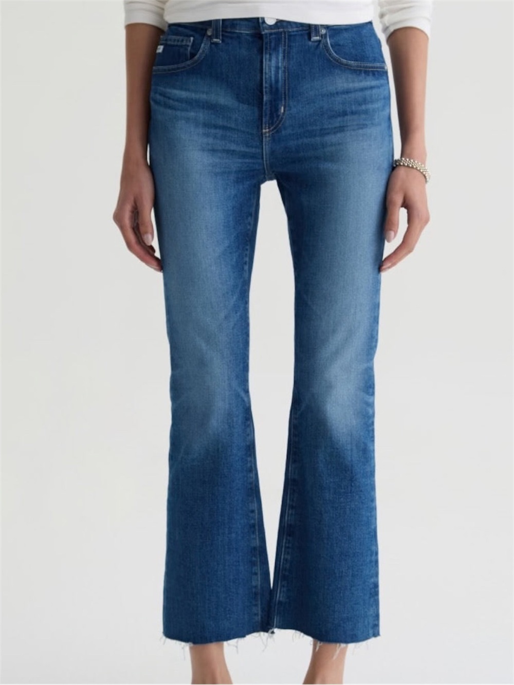 Ag Adriano Goldschmied Jeans, High-Rise Farrah Boot Crop, Raw Hem, 14, 32, Flare